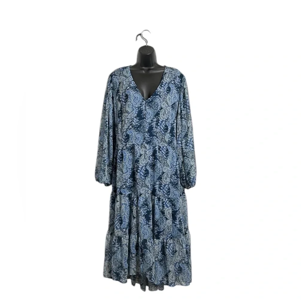 NWT Joie Blue Printed Parisian Paisley Tiered Maxi Dress Sz XXL